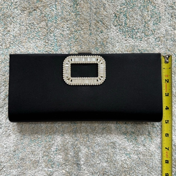 Black Satin Crystal Clutch with Metal Strap - Picture 8 of 9